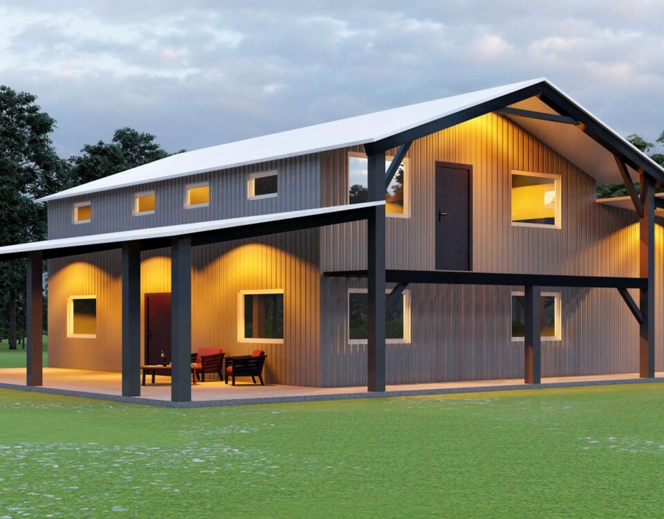 Galvanized steel barndominiums in Lowell, Arizona, showcasing modern design and durability in a scenic rural setting