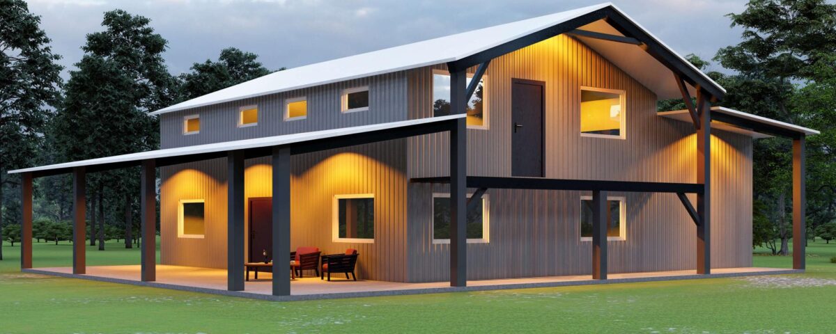 Modern galvanized steel barndominiums in Marana, Arizona, showcasing durable design and rural charm