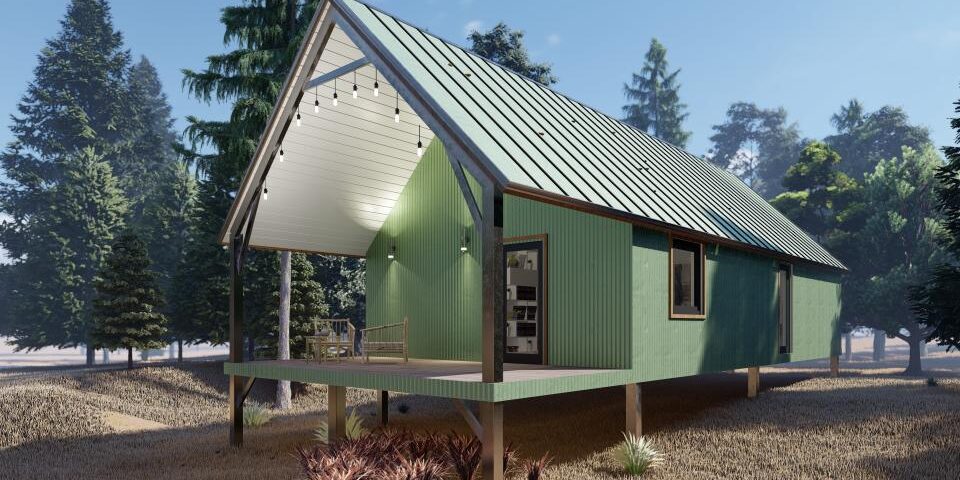 Image of galvanized steel cabins in Douglas, Arizona, showcasing modern design and durability in a desert setting