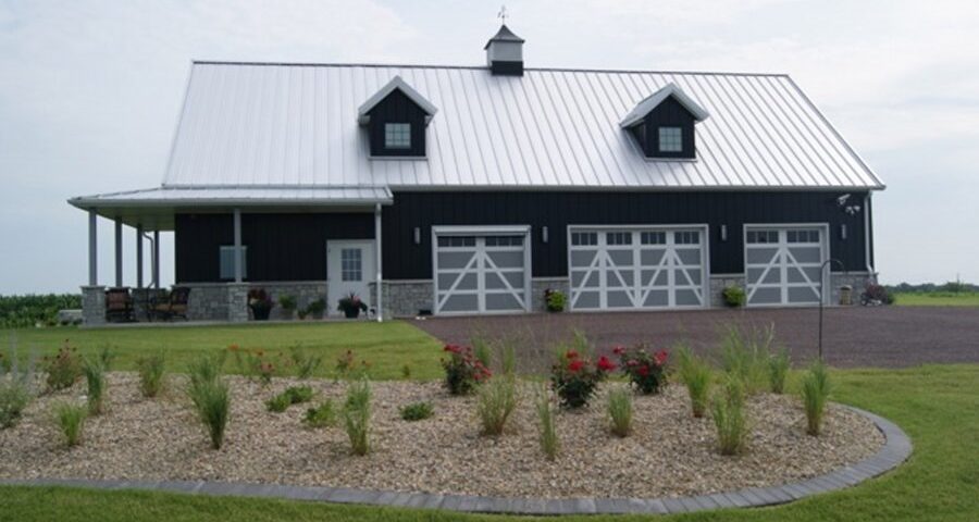 Modern galvanized steel barndominiums in Warren, Arizona, showcasing durable design and rural charm