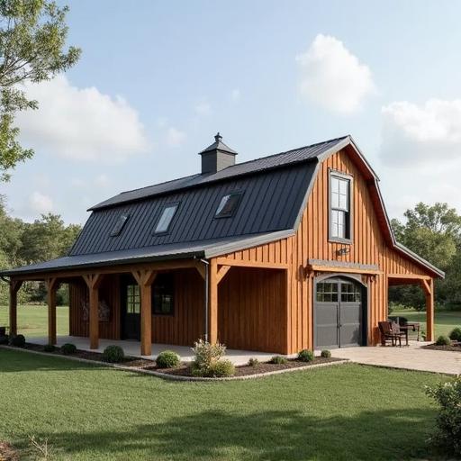 Exterior view of a stylish 40X60 barndominium kits with a unique barn-like structure