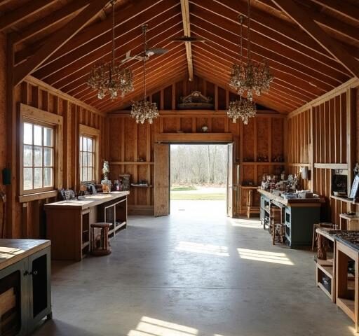 A cozy barn-style home, featuring a spacious BARNDOMINIUM SHOP for creative projects and storage.