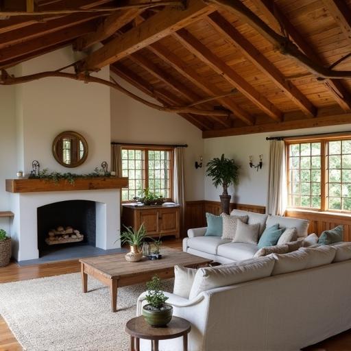 The elegant farmhouse barndominium interior showcases spacious open living areas and charming design elements