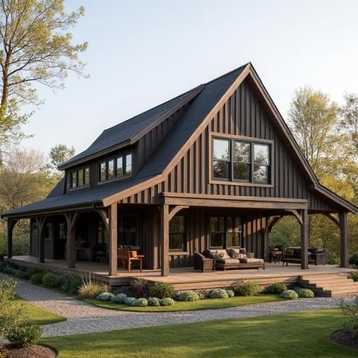 A spacious modular barndominium featuring open living spaces and natural light, perfect for family gatherings