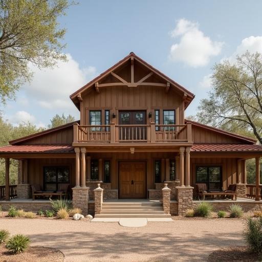 Exterior view of a stylish Tucson barndominium showcasing unique architecture against a desert backdrop