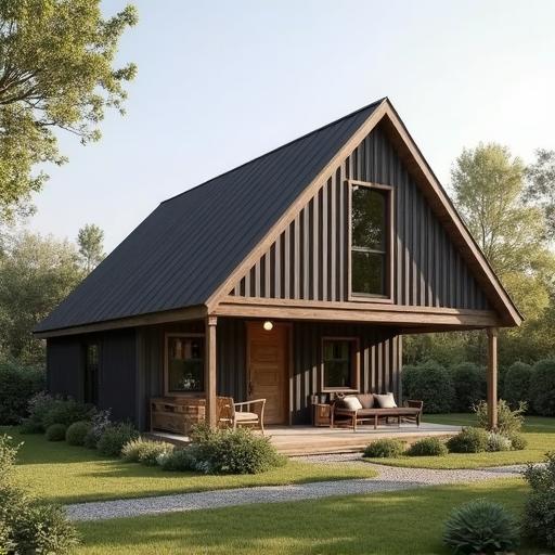 Stylish under 100K low cost simple barndominium showcasing open space and modern design