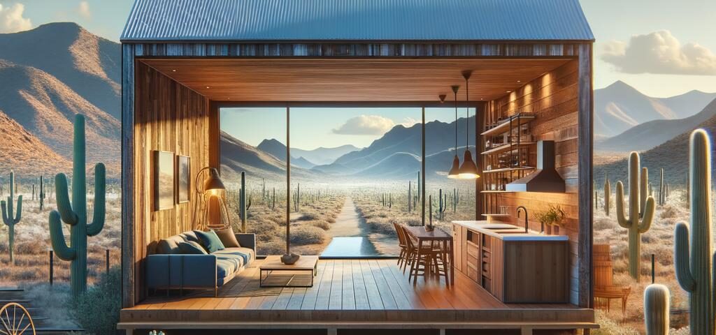 Cozy 1 bedroom barndominium in Arizona with stunning desert views and modern amenities.