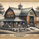 A 26 gauge steel bardominium showcasing its durable structure and rustic design in a picturesque landscape.