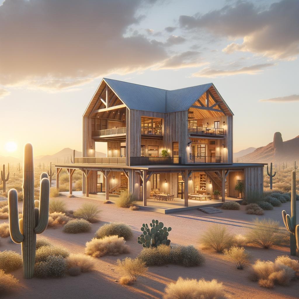 Exterior view of a stunning 3 bedroom barndominium Arizona surrounded by scenic landscapes