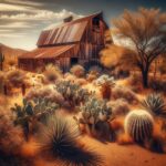 A stunning Arizona barndo showcasing rustic architecture against a desert backdrop at sunset.
