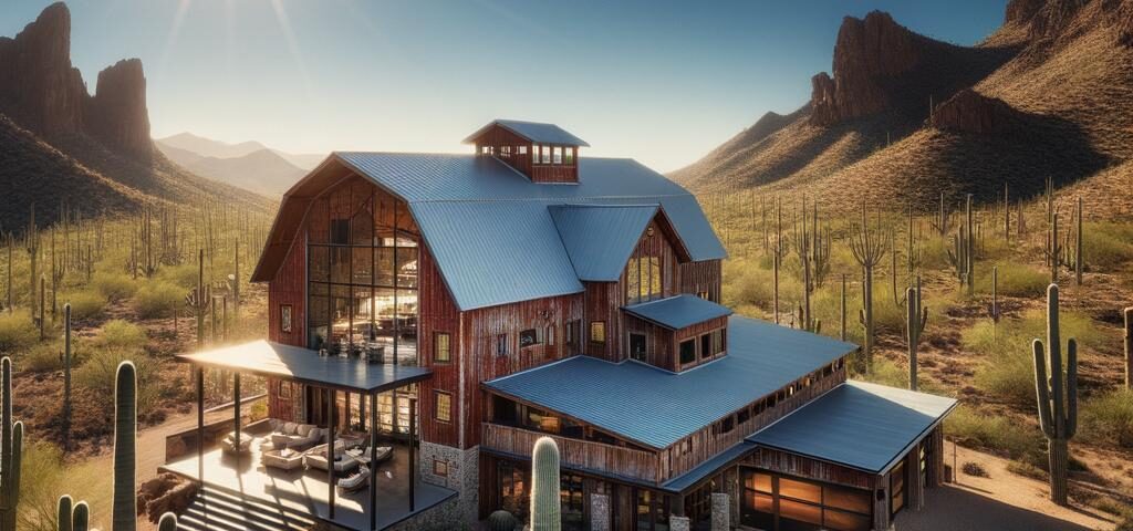 Exterior view of an Arizona barndominium showcasing its rustic charm and modern design.
