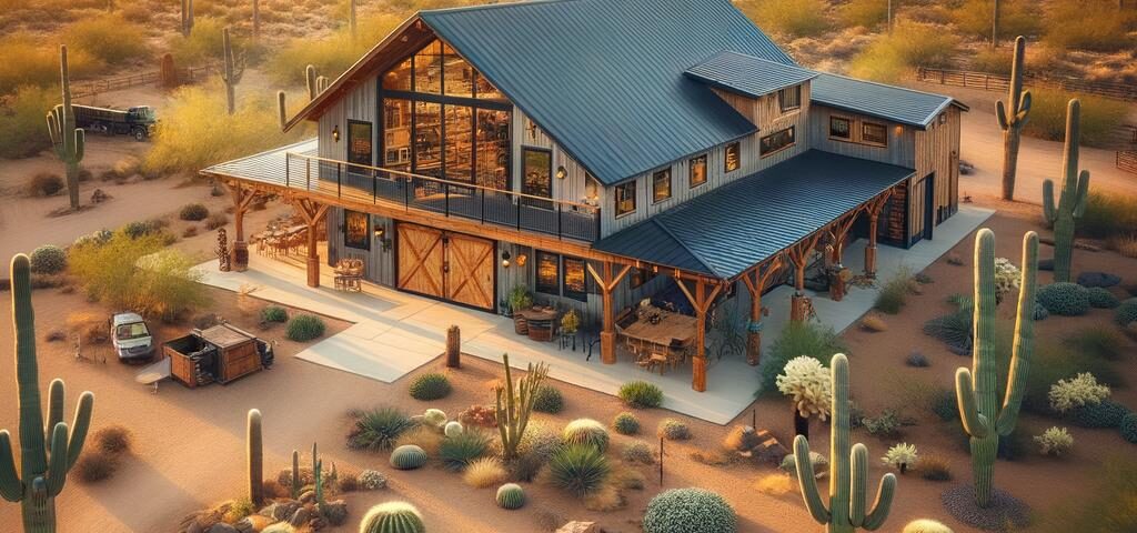 Spacious barndominium with shop in Arizona, showcasing modern design and rustic charm.