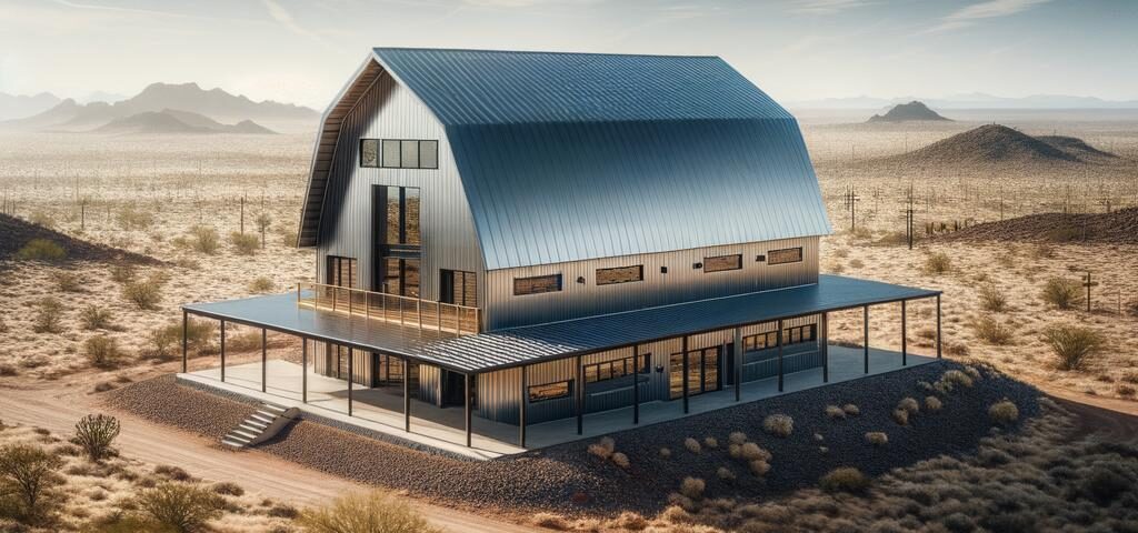 COLD FORMED STEEL BARNDOMINIUM ARIZONA showcasing modern design and energy efficiency in a beautiful desert landscape.