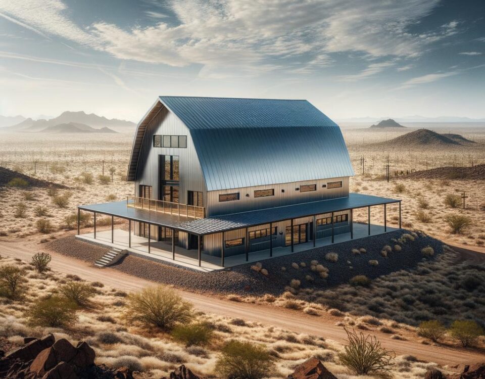 COLD FORMED STEEL BARNDOMINIUM ARIZONA showcasing modern design and energy efficiency in a beautiful desert landscape.
