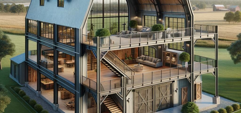 Custom engineered steel barndominium featuring modern design and durable construction for optimal living space.