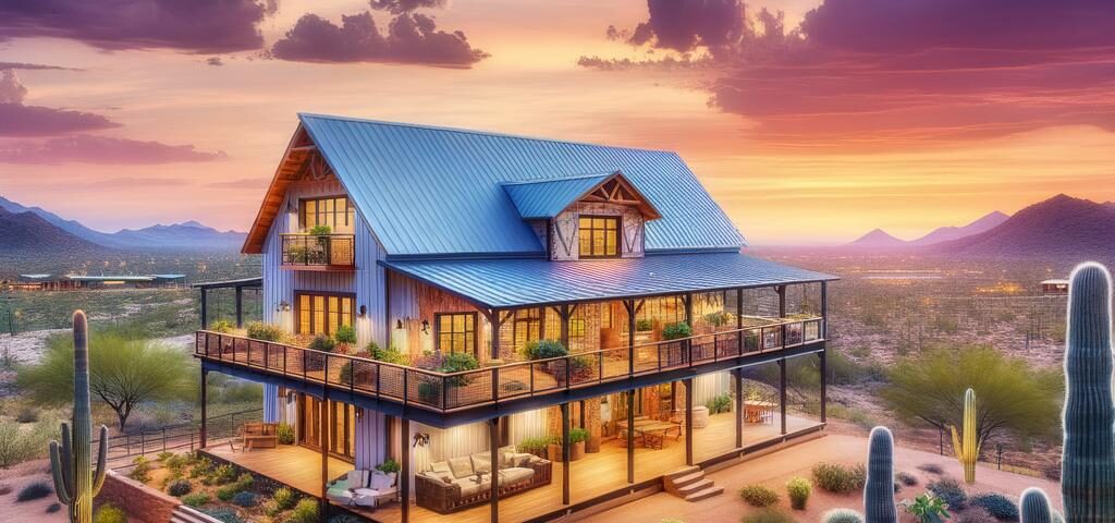 Custom steel barndominium in Arizona showcasing modern design and spacious interiors.