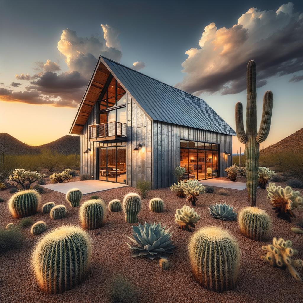 Stylish custom steel barndominium in Arizona with unique architectural features and energy-efficient elements