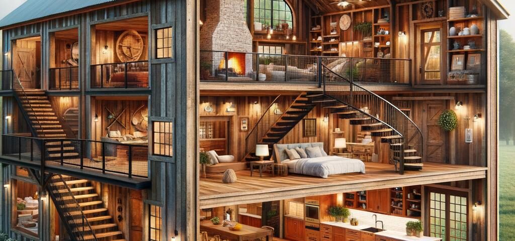 A stunning customizable barndominium showcasing modern design and spacious living areas for personalized comfort.