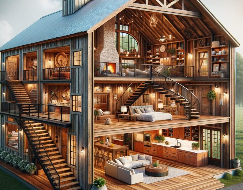 A stunning customizable barndominium showcasing modern design and spacious living areas for personalized comfort.