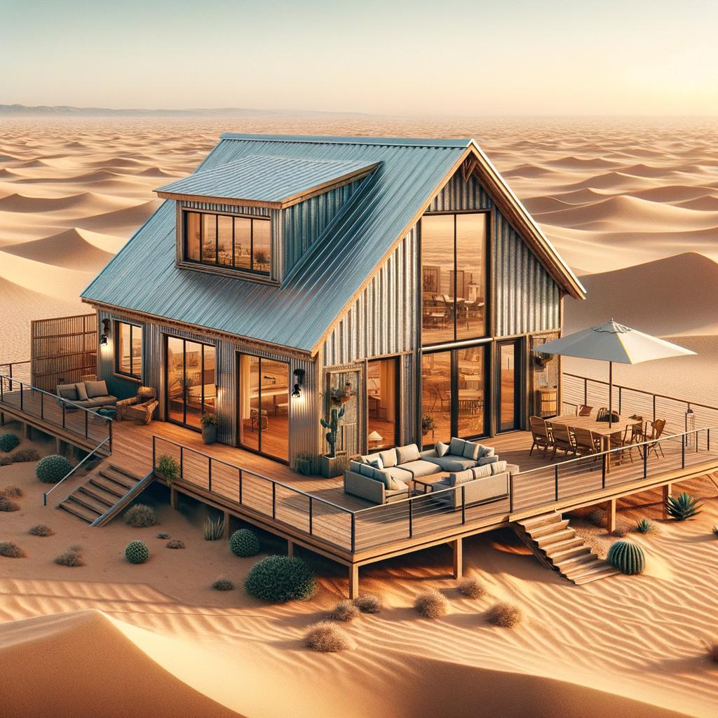 Inviting desert climate barndominium featuring modern design and natural surroundings