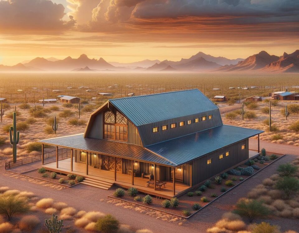 Fire resistant barndominium in Arizona showcasing durable materials and modern design features.