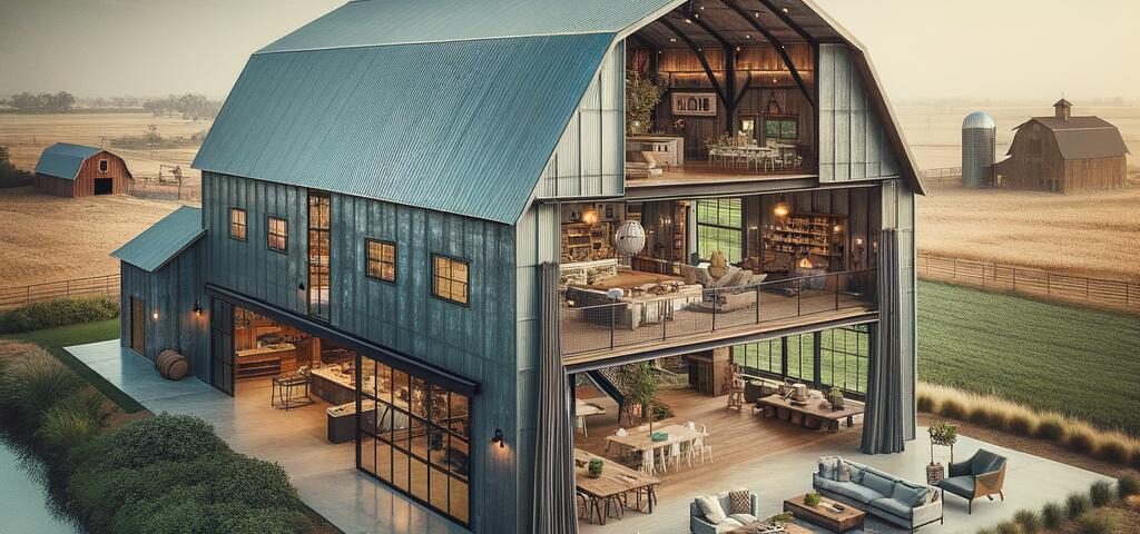 Exterior view of a GILBERT STEEL BARNDOMINIUM featuring modern design and spacious layout.