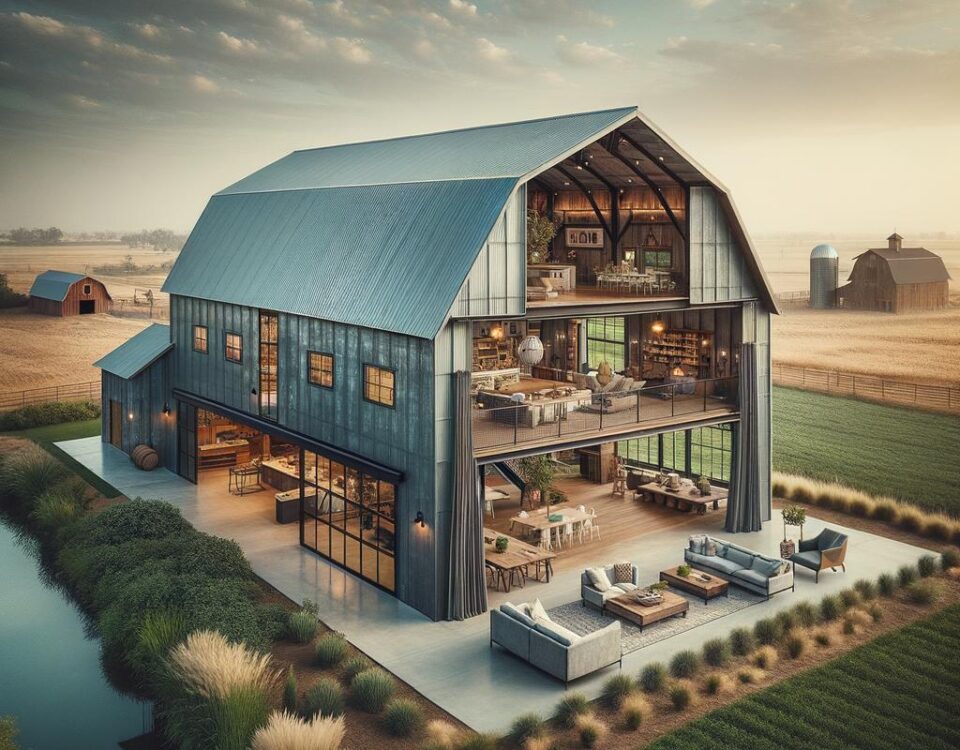 Exterior view of a GILBERT STEEL BARNDOMINIUM featuring modern design and spacious layout.