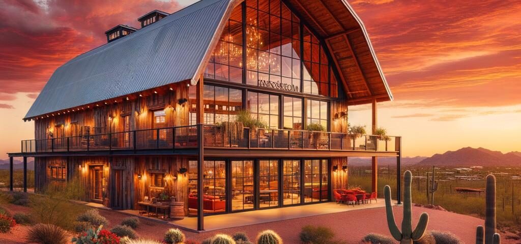 Luxurious barndominium in Arizona with stunning desert views and modern amenities.
