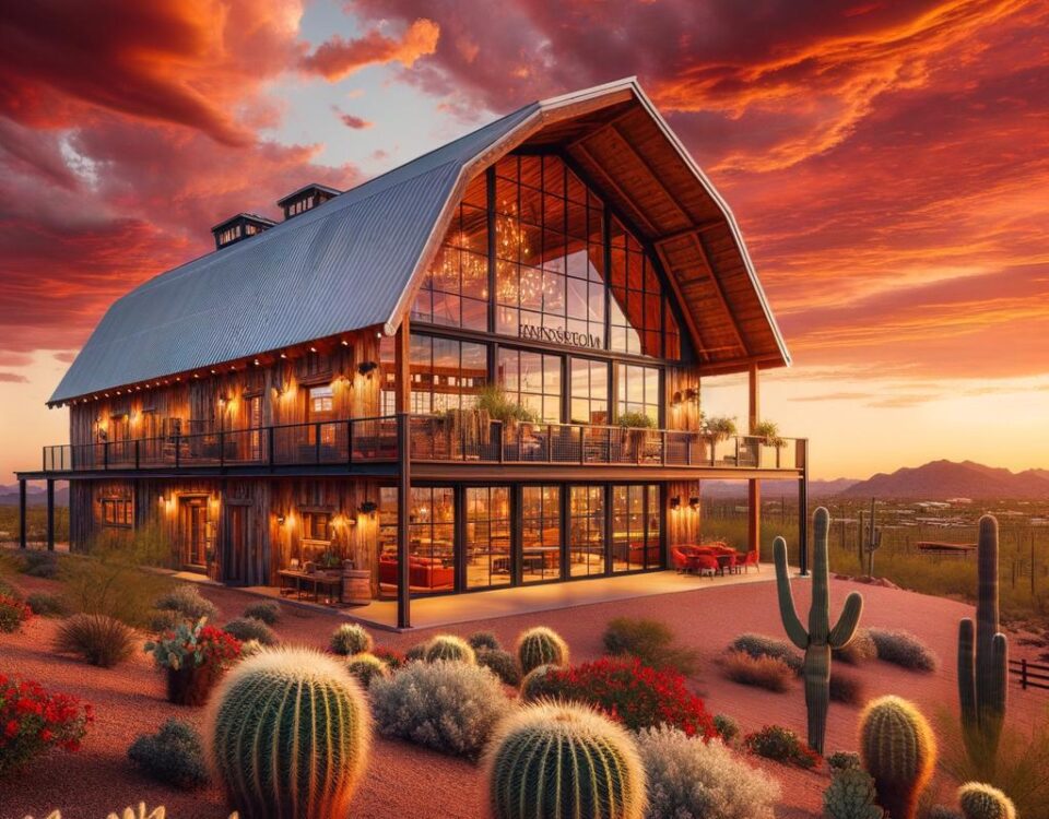 Luxurious barndominium in Arizona with stunning desert views and modern amenities.
