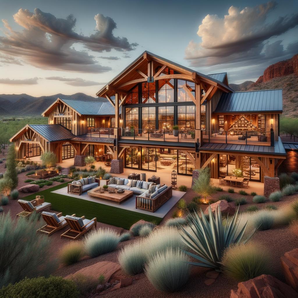Elegant luxury barndominium in Arizona showcasing upscale design and serene surroundings