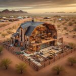 A stunning Maricopa County barndominium showcasing modern design and rustic elements in a picturesque landscape.