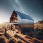 Modern metal barndominium in Arizona surrounded by stunning desert landscape and blue skies.