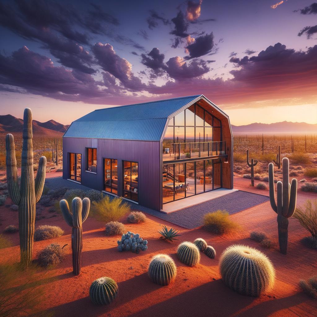 Spacious metal barndominium in Arizona featuring contemporary design and expansive outdoor living space