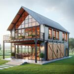 Stylish metal frame barndominium showcasing modern design and spacious living areas.