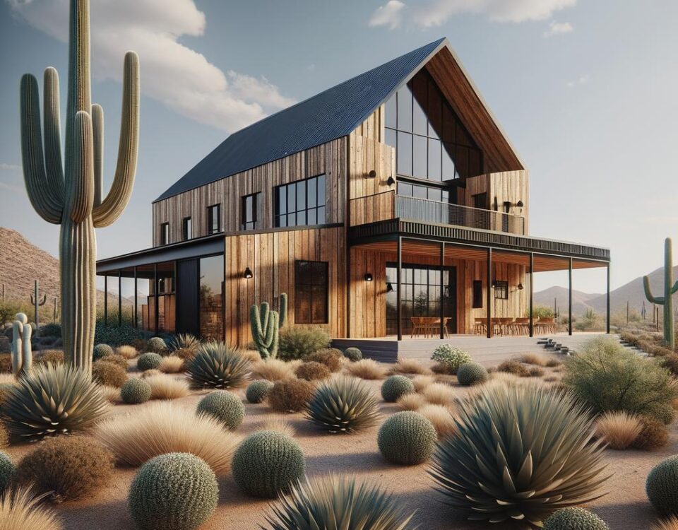 Stunning modern barndominium Arizona showcasing innovative design and natural surroundings.