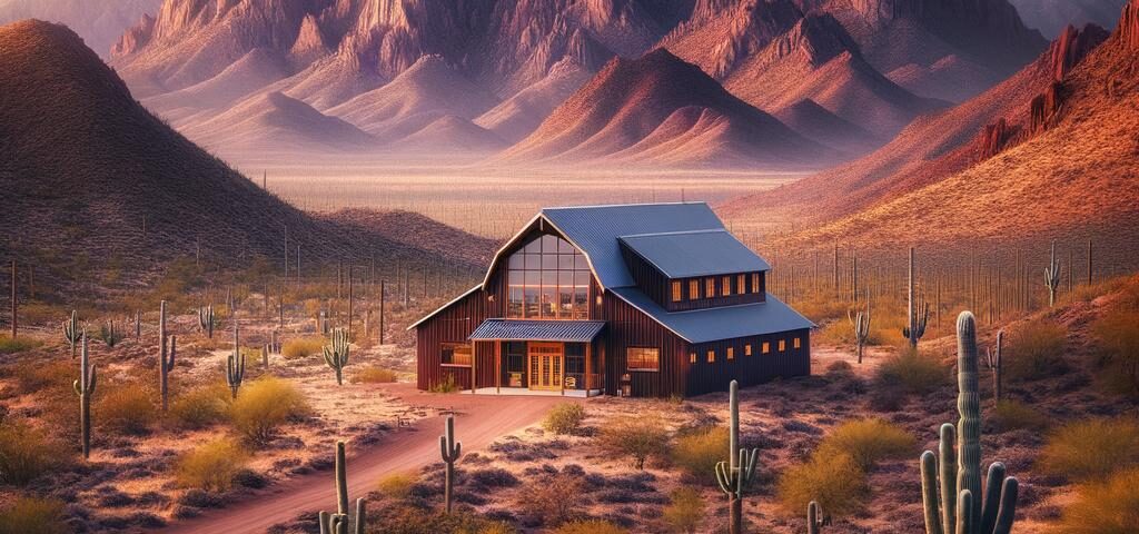 A stunning mountain barndominium in Arizona with expansive views of the surrounding landscape.