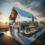 A modern prefab steel barndominium showcasing sleek design and functional living space in a rural setting.