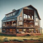 Modern Prescott Steel Barndominium with large windows and rustic charm, set against a beautiful landscape.