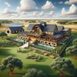 A stunning ranch style barndominium featuring rustic wood beams and modern finishes.