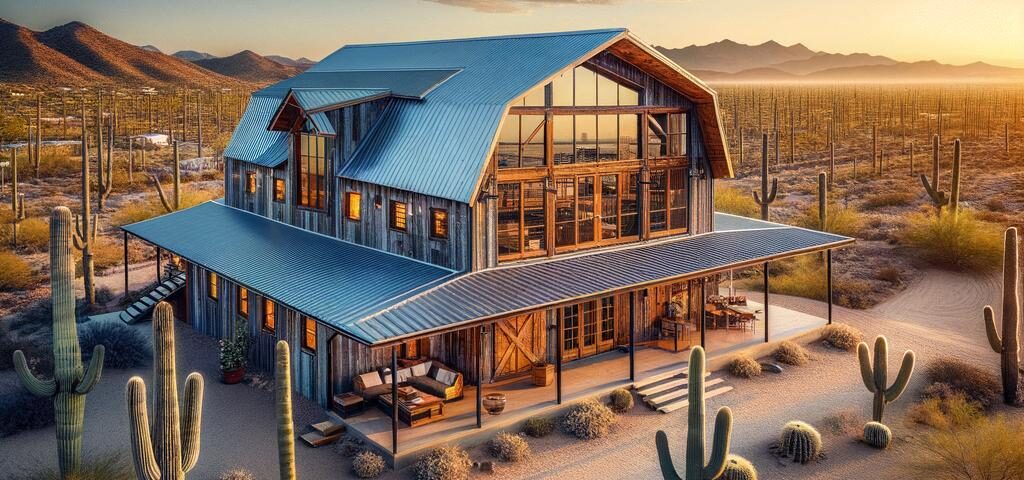 Image of a modern Scottsdale barndominium featuring spacious interiors and rustic design elements.