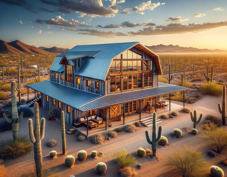 Image of a modern Scottsdale barndominium featuring spacious interiors and rustic design elements.