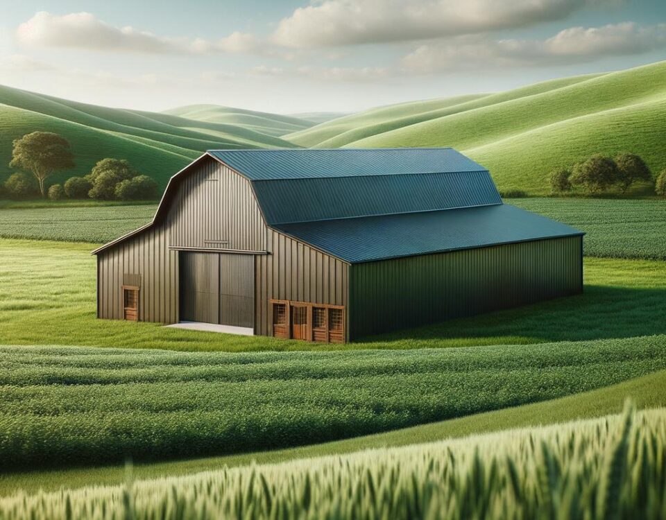 Exterior view of a SHOW LOW STEEL BARNDOMINIUM showcasing modern design and steel construction