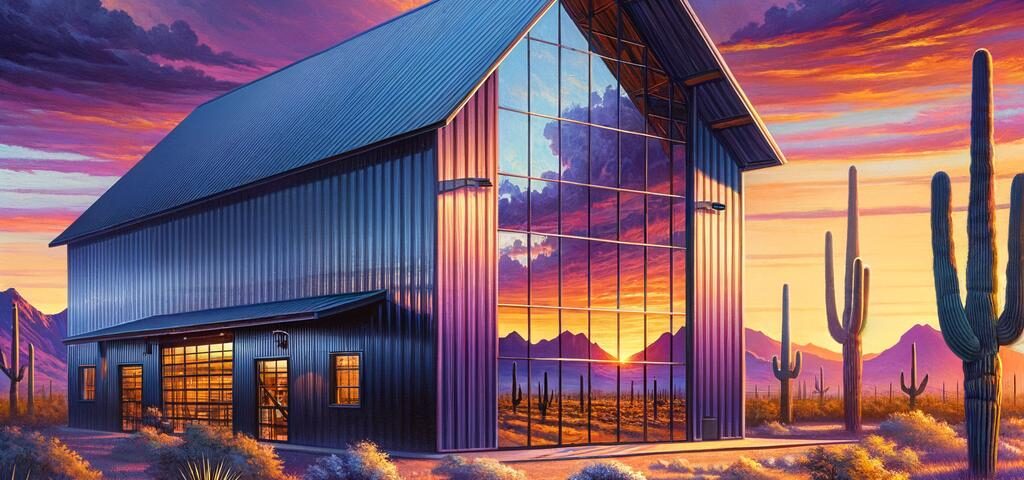 Stylish steel building barndominium in Arizona showcasing modern design and spacious living areas.