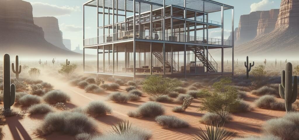 A modern steel frame home in Arizona showcasing energy efficiency and durability against harsh weather conditions.