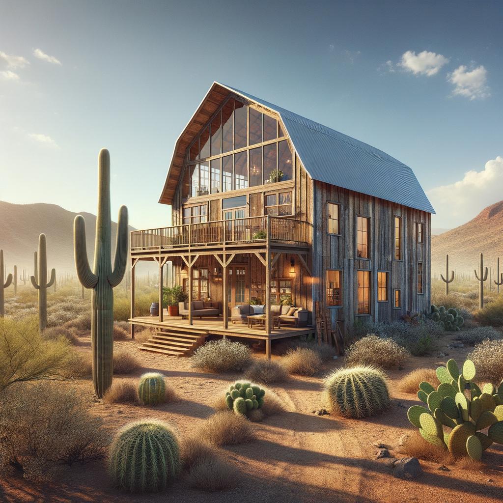 Interior of a spacious Tucson barndominium featuring open floor plan with natural light and wood finishes