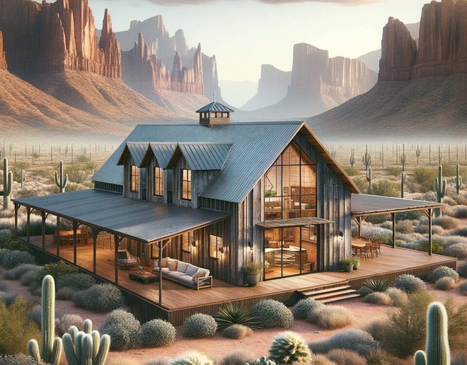 A stunning turnkey barndominium Arizona showcasing modern design and beautiful rural surroundings.