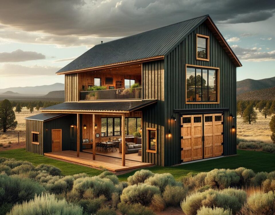 A beautiful Yavapai County barndominium showcasing rustic design and modern amenities in the Arizona countryside.